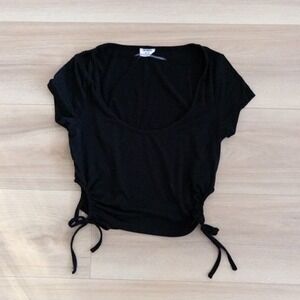 COTTON ON Black Ruched Drawstring Side Crop Tee Shirt Top Women's Size M